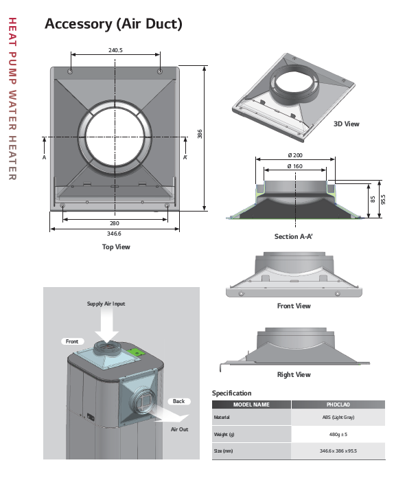 LG Electronics - Luftkanal-Anschluss Kit für Modell WH2xS